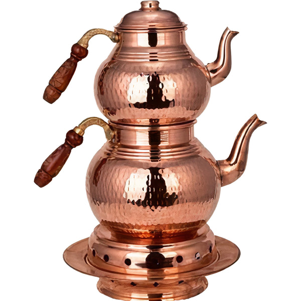 Handmade Copper Turkish Tea Pot Set with Heater, 2.8 qts