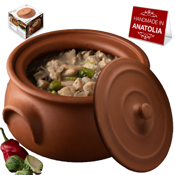 Hakan Handmade Suphan Clay Pot With Lid (84 oz - 152 oz - 243 oz)