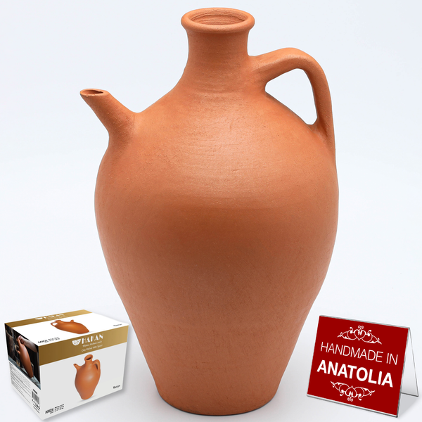 Hakan Handmade Natural Unglazed Clay Pitcher with Spout