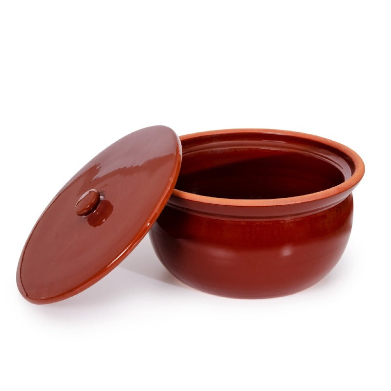 Handmade Clay Cooking Pot with Lid, Fully Glazed Ancient Pot, Large - 11x5.9 in