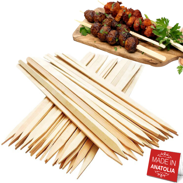 Hakan 200-Pack Wooden Flat Skewers for Grilling, 9.8-inch Long, 0.39-inch Wide Kabob Skewers