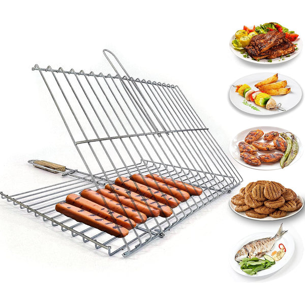 Hakan Grill Basket for Outdoor BBQ Basket with Wooden Handle