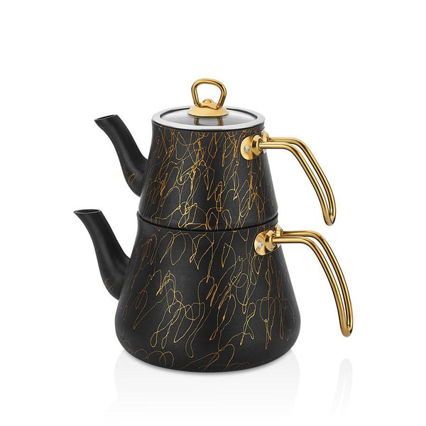 Hakan Black-Gold Avangarde Granite Teapot Set, Stainless Steel Handle, 135.3 Oz
