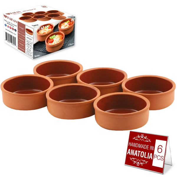 Hakan Hitit Clay Bowl Set of 6, Terracotta 4.5-inch Bowls, 8.5 Oz Glazed Inside