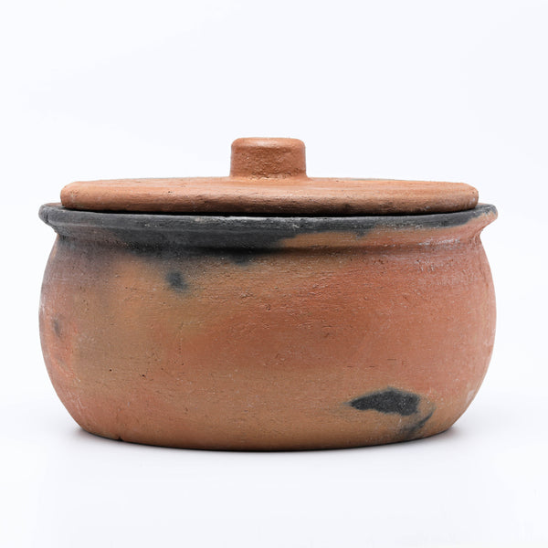 Twice-baked Unglazed Clay Cooking Pot with Lid Stovetop Oven, MINI 19 x 11 cm (7.5" x 4.3")