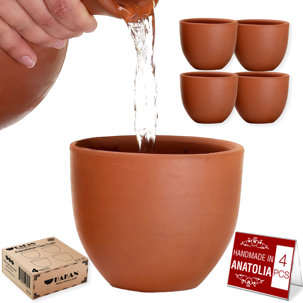 Hakan Kapadokya Handmade Pottery Mug Set of 4, Clay Cups for Beverages, 16.9 Oz