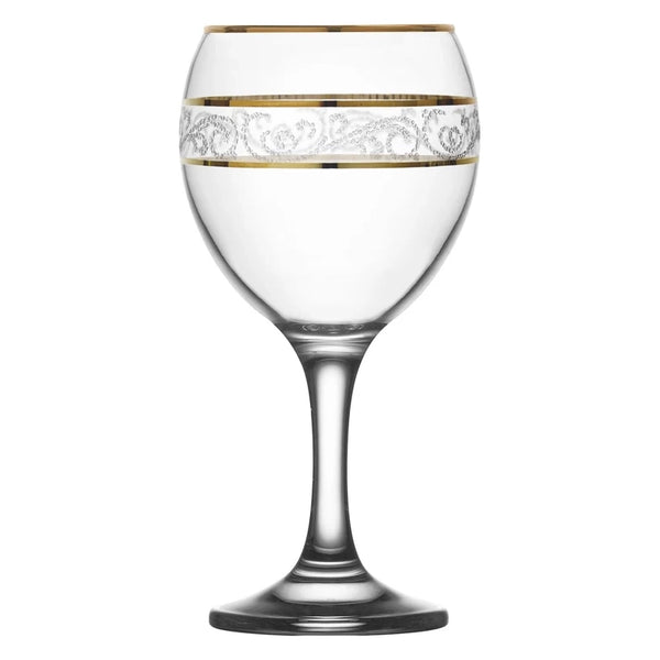 LAV Misket Wine Glasses with Stem, Gold Rim 6 Pcs Glass, 260 cc (8 3/4 oz)