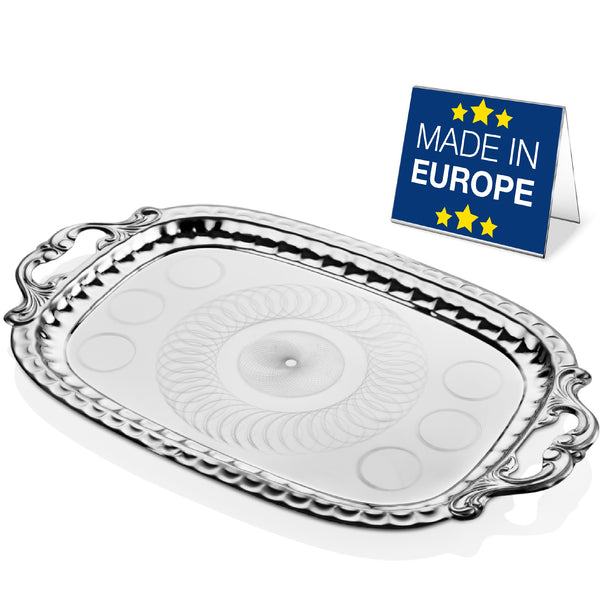 Hakan Stainless Steel Decorative Serving Tray with Handles 19 x 11.6-inch Silver