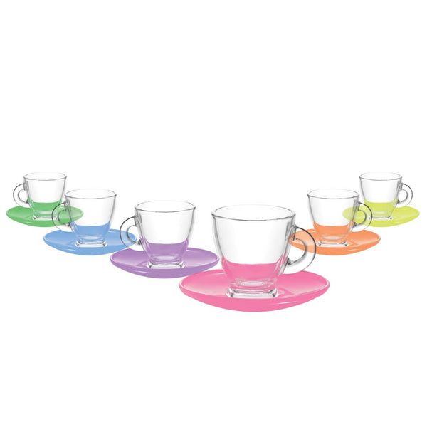 Lav Roma Colored Coffee Cup Set with Saucers,12 Pcs, 3.25 Oz