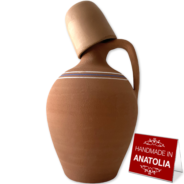 Handmade Clay Water Pitcher with 1 Clay Cup, Large, 4.22 qts