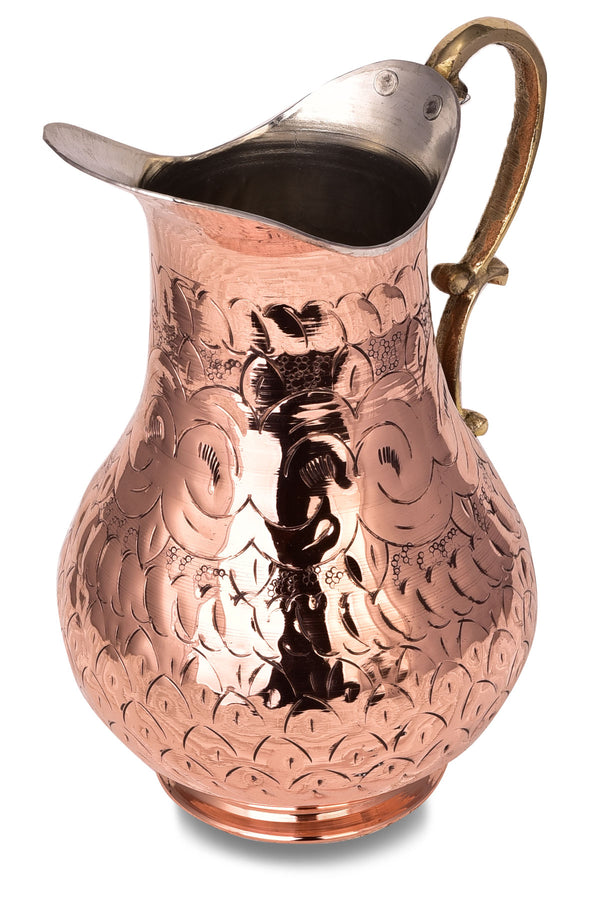 Handmade Hammered and Engraved Copper Water Pitcher, 67,75 oz