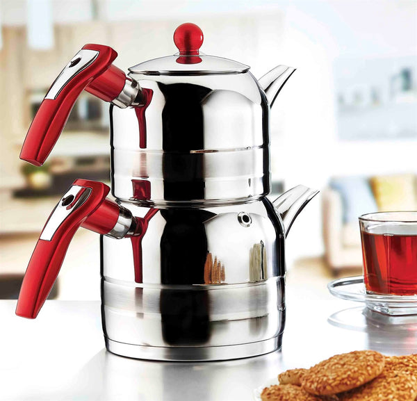 Yagmur Stainless Steel Turkish Teapot Set for Stovetop