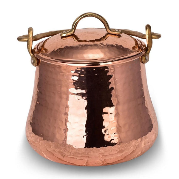 HAKAN Handmade Copper Low Casserole Pot with Lid, Decorative