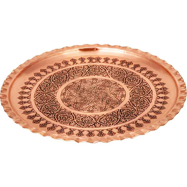 Handmade Vintage Round Ottoman Hammered Copper Tray 13.4 in (34 cm)