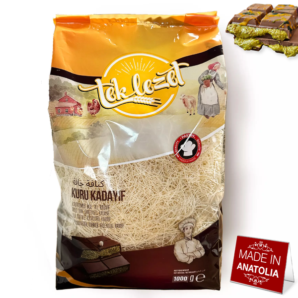 Tek Lezet Kataifi Shredded Phyllo Dough, 1000 g, 2.2 lbs Kadayif Knafeh Pastry