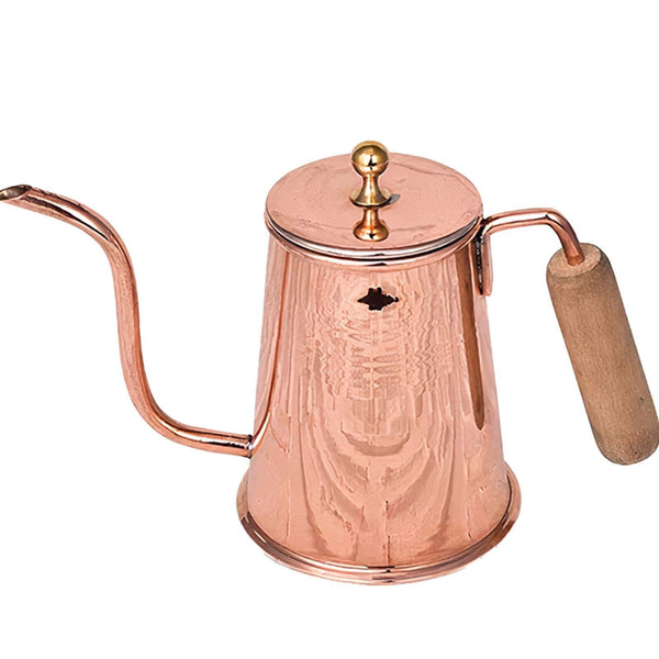 HANDMADE PURE COPPER TEA COFFEE POT KETTLE WITH WOODEN HANDLE 17 oz (500 ml)