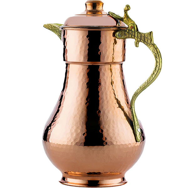 Handmade Hammered Pure Copper Pitcher Jug Jar with Lid