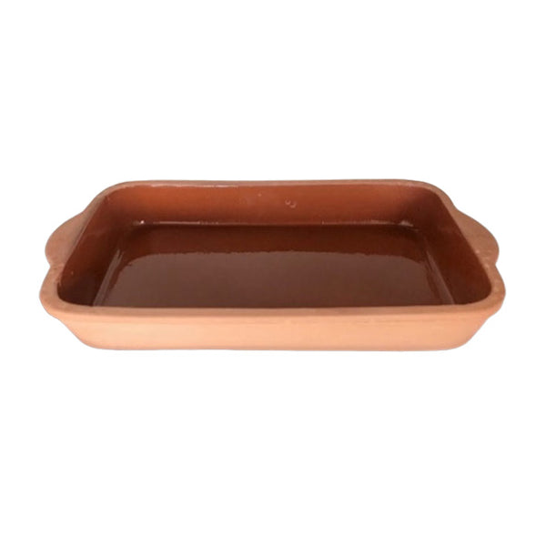 Rectangle Clay Oven Cooking Pot, Earthenware Inner Glazed Tray, Midi, 12.6" x 9.1"