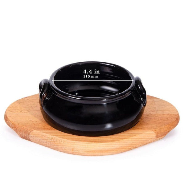 CLAY BOWL WITH HANDLE AND WOODEN STAND 11 cm NO:1 (4.3") - Hakan Makes Kitchens Smile