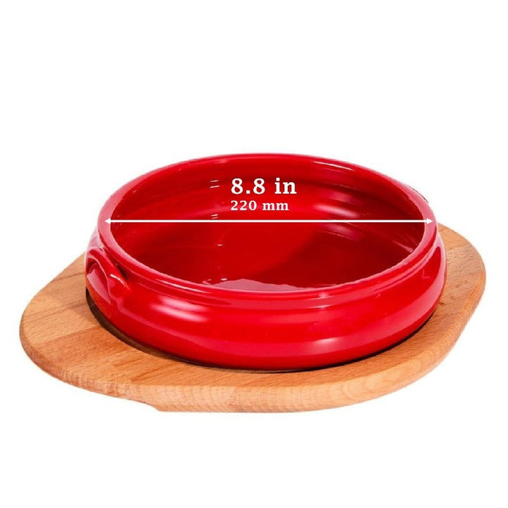CLAY MEAT PAN WITH BOWL AND WOODEN STAND 22 cm NO:5 (8.7") - Hakan Makes Kitchens Smile