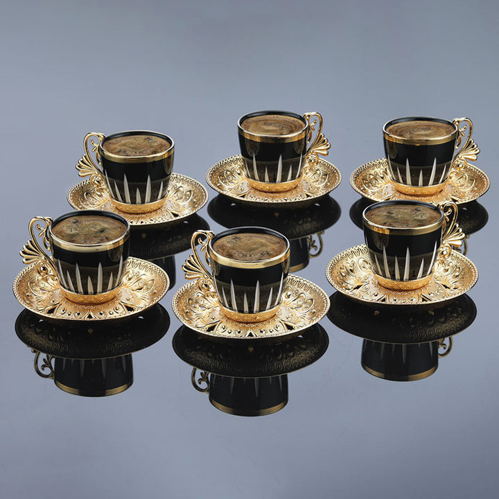 LAL ELEGANCE CORONET PATTERNED COFFEE CUP SET FOR 6 PEOPLE GOLD 118 ml (4 oz) - Hakan Makes Kitchens Smile
