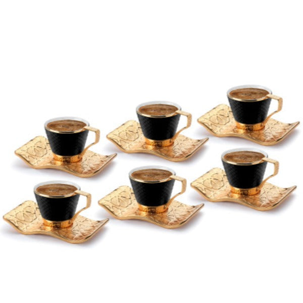 COFFEE SET BLACK SELCUKLU FOR 6 PEOPLE GOLD 118 ml (4 oz) - Hakan Makes Kitchens Smile