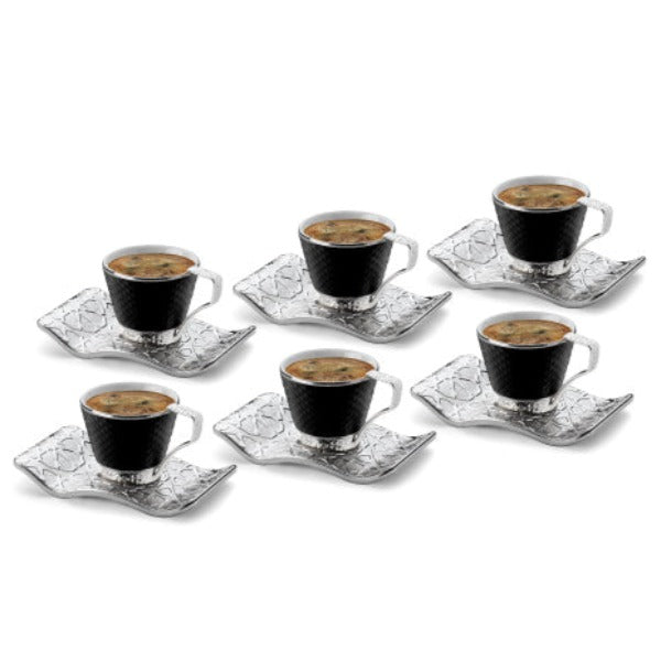COFFEE SET BLACK SELCUKLU FOR 6 PEOPLE SILVER 118 ml (4 oz) - Hakan Makes Kitchens Smile