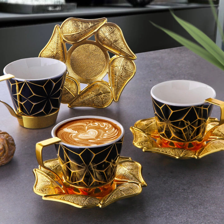 AZRA BIG COFFEE CUP SET FOR 6 PEOPLE GOLD 236 ml (8 oz) - Hakan Makes Kitchens Smile