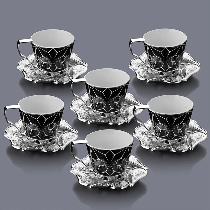 AZRA BIG COFFEE CUP SET FOR 6 PEOPLE SILVER 236 ml (8 oz) - Hakan Makes Kitchens Smile