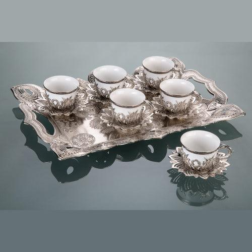AHSEN COFFEE SET FOR 6 PEOPLE & TRAY SILVER