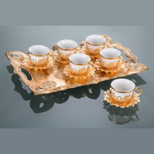 AHSEN COFFEE SET FOR 6 PEOPLE & TRAY GOLD