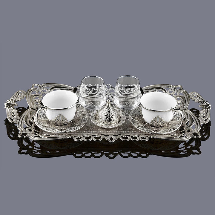 COFFEE CUP SET WITH TRAY FOR 2 PEOPLE SILVER 118 ml (4 oz) - Hakan Makes Kitchens Smile