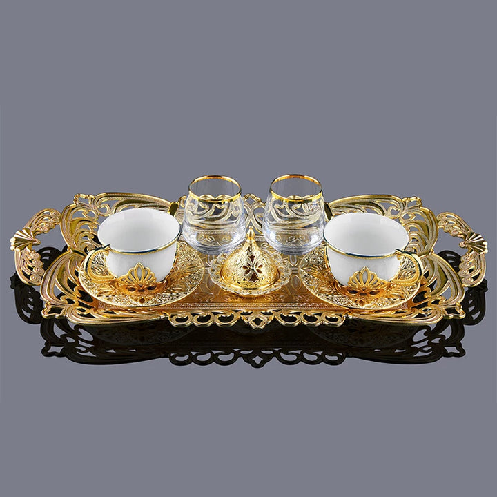 COFFEE CUP SET WITH TRAY FOR 2 PEOPLE GOLD 118 ml (4 oz) - Hakan Makes Kitchens Smile