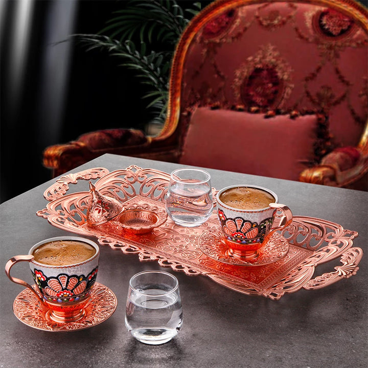 COFFEE CUP SET WITH TRAY FOR 2 PEOPLE ROSEGOLD 118 ml (4 oz) - Hakan Makes Kitchens Smile