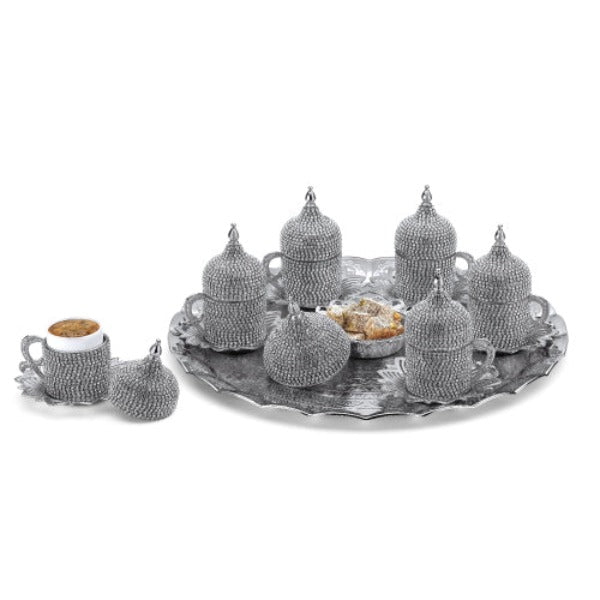 COFFEE SET WITH STONES & TRAY FOR 6 PEOPLE SILVER 118 ml (4 oz) - Hakan Makes Kitchens Smile