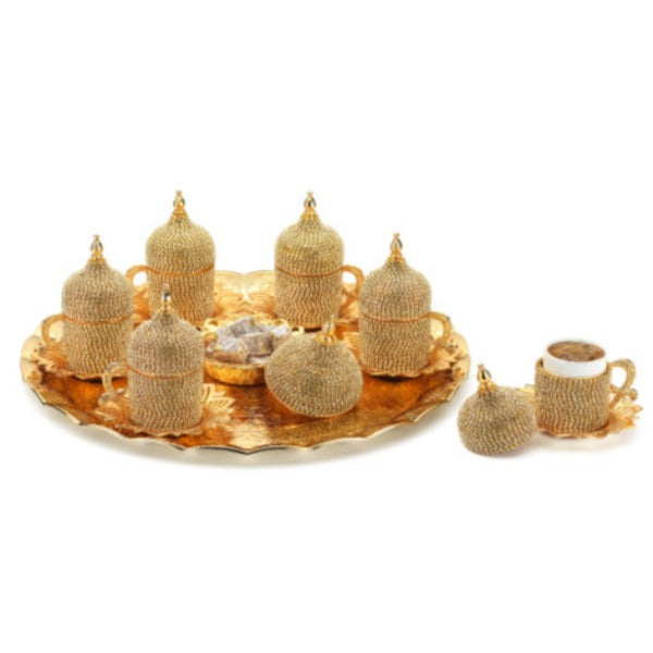 COFFEE SET WITH STONES & TRAY FOR 6 PEOPLE GOLD 118 ml (4 oz) - Hakan Makes Kitchens Smile