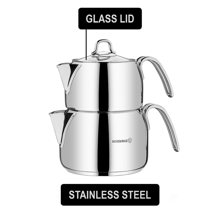 Korkmaz Perla Maxi Stainless Steel Teapot Set with Handles