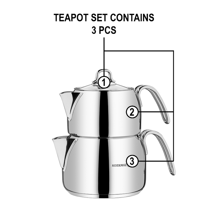 Korkmaz Perla Maxi Stainless Steel Teapot Set with Handles