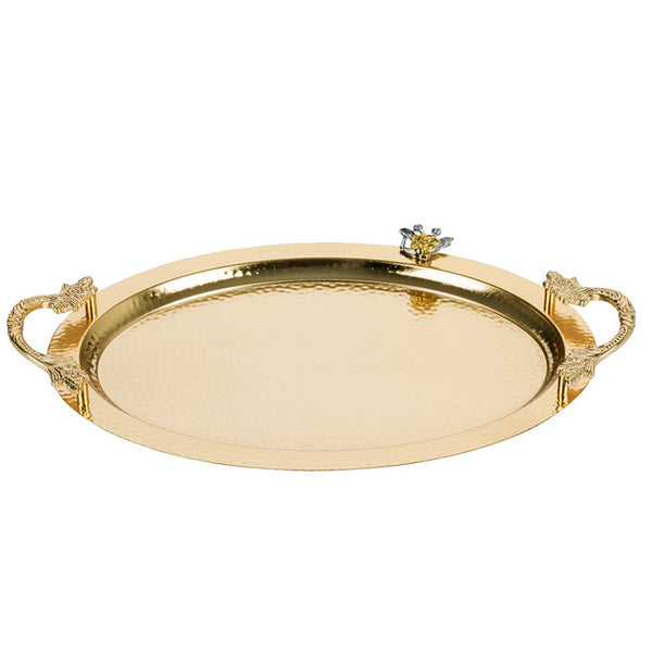 HAMMERED DESIGN OVAL BIG GOLD TRAY 50 x 33 cm (19.6" x 13") - Hakan Makes Kitchens Smile