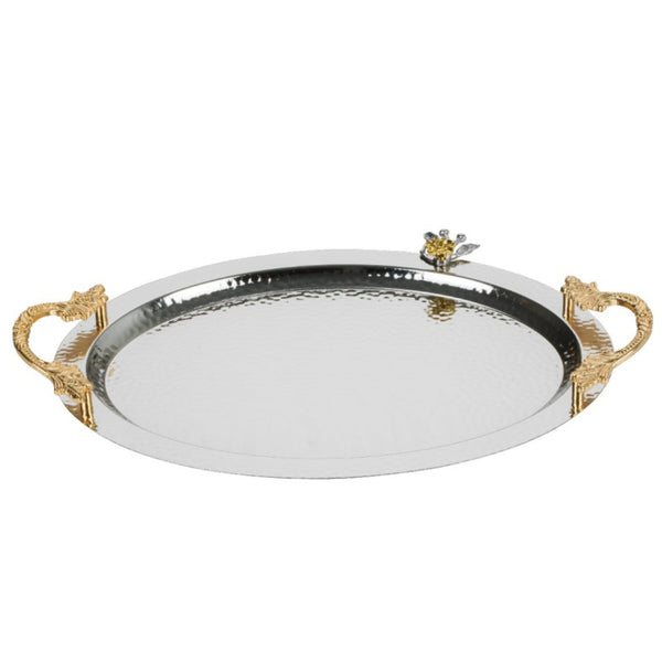 HAMMERED DESIGN OVAL BIG TRAY SILVER 50 x 33 cm (19.6" x 13") - Hakan Makes Kitchens Smile