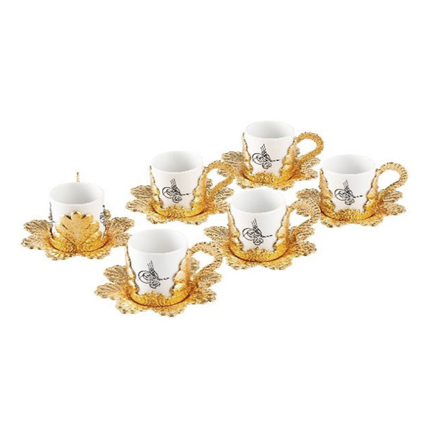 Damla Coffee Cup Set for 6 People Gold 118 ml (4 oz)