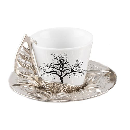 YAPRAK COFFEE CUP SET TREE FOR 6 PEOPLE NICKEL 118 ml (4 oz) - Hakan Makes Kitchens Smile