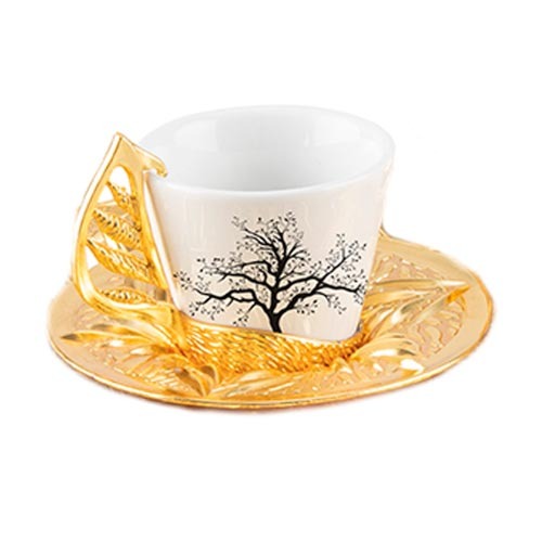 YAPRAK COFFEE CUP SET TREE FOR 6 PEOPLE GOLD 118 ml (4 oz) - Hakan Makes Kitchens Smile