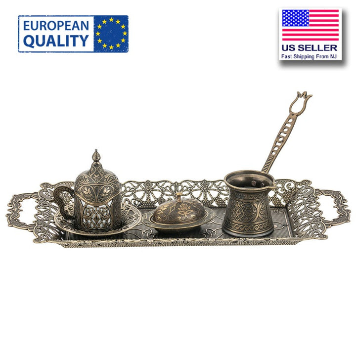 COPPER ZINC COFFEE SET FOR ONE PERSON ANTIQUE GOLD - Hakan Makes Kitchens Smile
