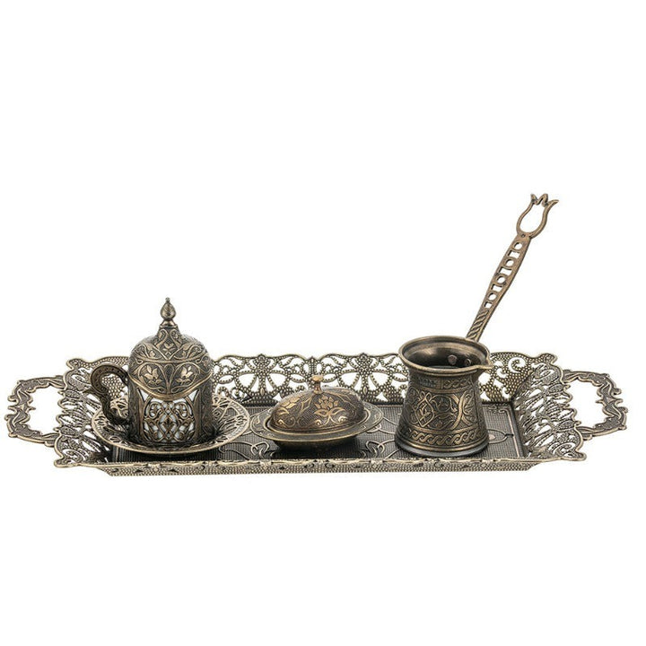 COPPER ZINC COFFEE SET FOR ONE PERSON ANTIQUE GOLD - Hakan Makes Kitchens Smile