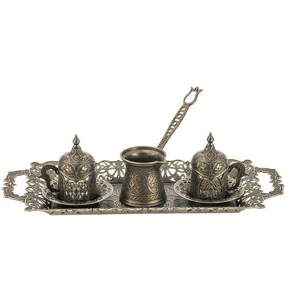 COPPER ZINC COFFEE SET FOR TWO PEOPLE ANTIQUE GOLD - Hakan Makes Kitchens Smile