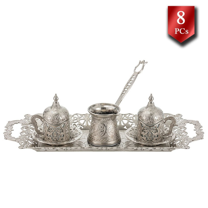 COPPER ZINC COFFEE SET FOR TWO PEOPLE SILVER - Hakan Makes Kitchens Smile