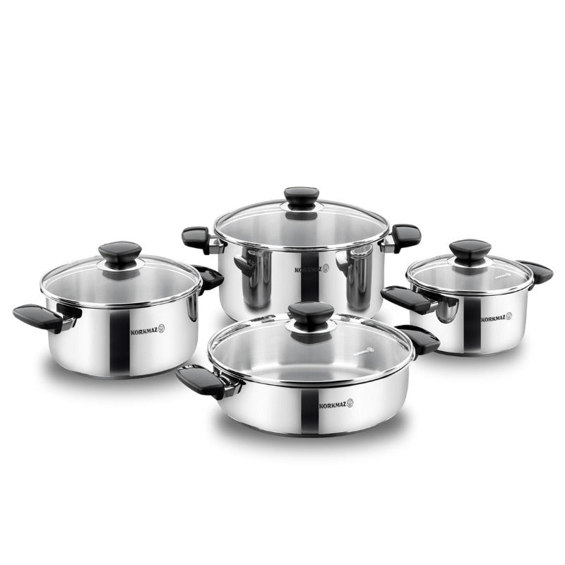 Kappa Cookware 8 Pcs Set (1.8 - 3.0 - 5.5 - 2.8 LT) (60.9 - 101.4 - 186 - 94.7 oz)