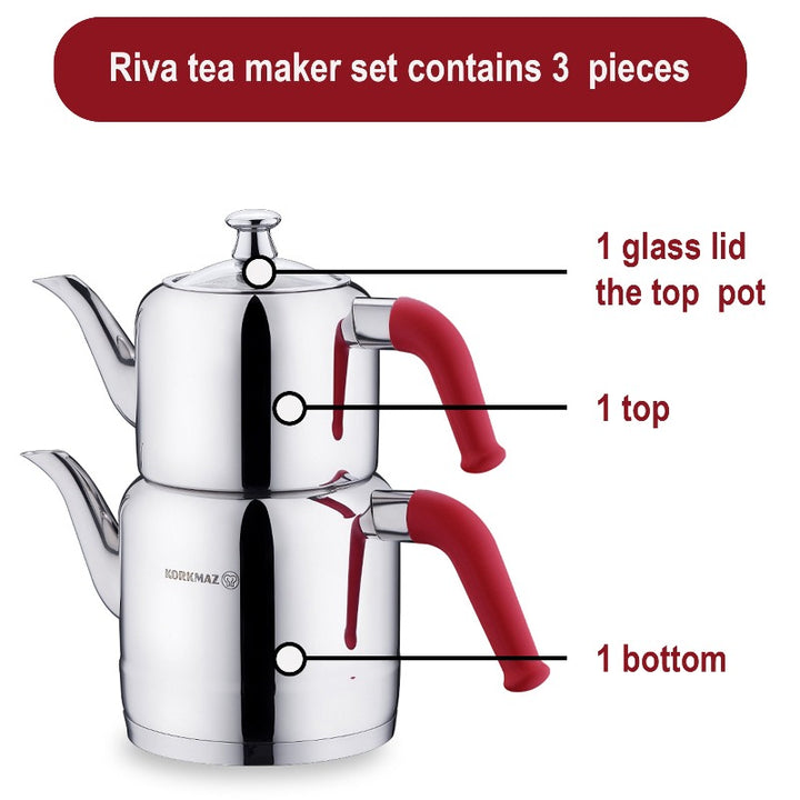 KORKMAZ RIVA TEA POT SET RED 1.1 lt - 1.9 lt