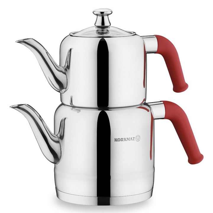 KORKMAZ RIVA TEA POT SET RED 1.1 lt - 1.9 lt